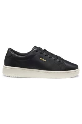 Deportivas de piel de napa con logo en tono dorado, Negro
