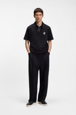 Deportivas de piel de napa con logo en tono dorado, Negro