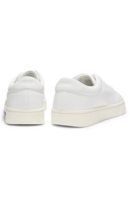 Nappa-leather trainers with gold-tone logo, White