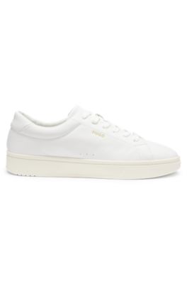 Nappa-leather trainers with gold-tone logo, White