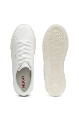 Nappa-leather trainers with gold-tone logo, White