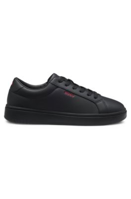 Contrast-logo trainers in faux leather, Black