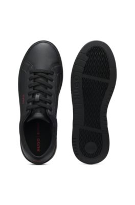 Contrast-logo trainers in faux leather, Black