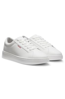 Contrast-logo trainers in faux leather, White