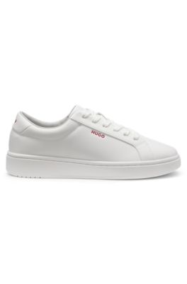 Contrast-logo trainers in faux leather, White