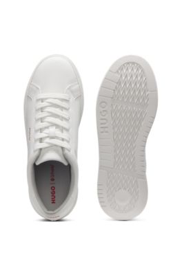 Contrast-logo trainers in faux leather, White