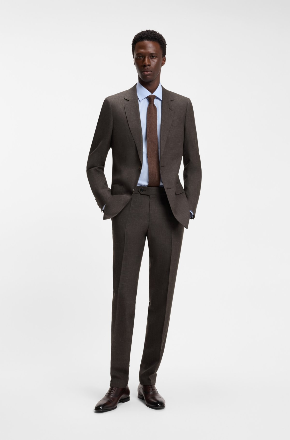BOSS BY BECKHAM wool-blend slim-fit suit jacket, dark brown