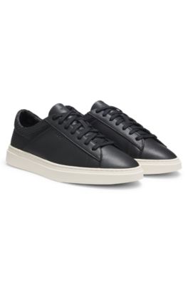 Low-top trainers with woven and grained effects, Black