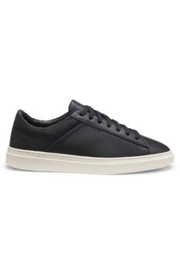Low-top trainers with woven and grained effects, Black