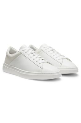 Low-top trainers with woven and grained effects, White