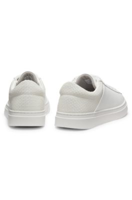Low-top trainers with woven and grained effects, White