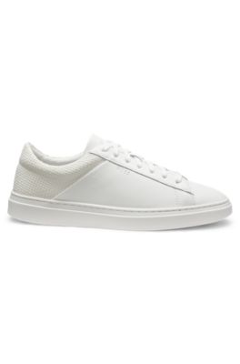 Low-top trainers with woven and grained effects, White