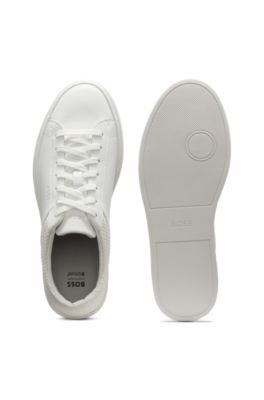 Low-top trainers with woven and grained effects, White