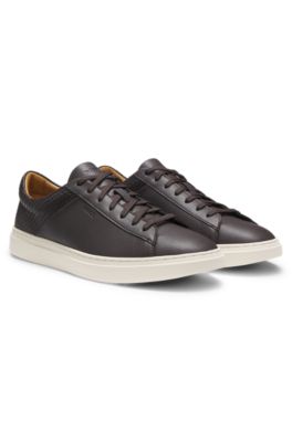 Low-top trainers with woven and grained effects, Dark Brown