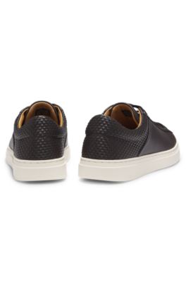 Low-top trainers with woven and grained effects, Dark Brown