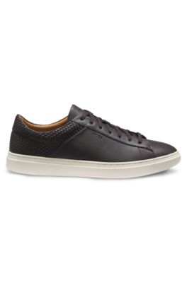 Low-top trainers with woven and grained effects, Dark Brown