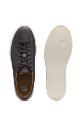 Low-top trainers with woven and grained effects, Dark Brown
