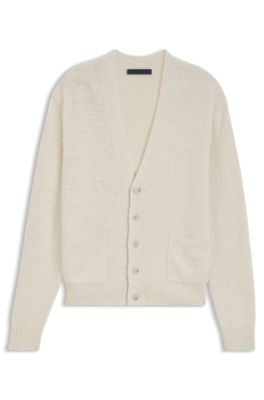 Cardigan en coton m&eacute;lang&eacute; BOSS BY BECKHAM, Blanc