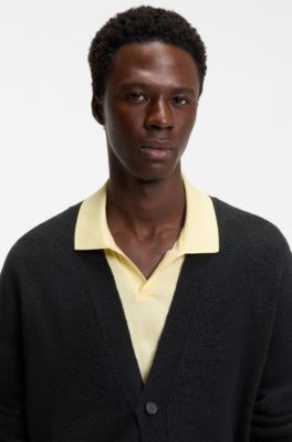 Cardigan en coton m&eacute;lang&eacute; BOSS BY BECKHAM, Noir