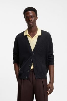 Cardigan en coton m&eacute;lang&eacute; BOSS BY BECKHAM, Noir