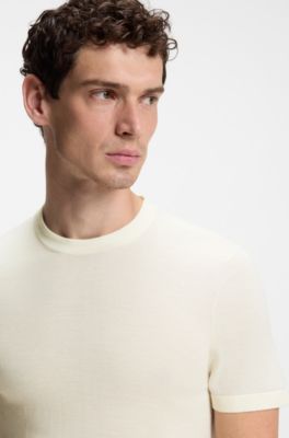 BOSS BY BECKHAM knit T-shirt in virgin wool, White