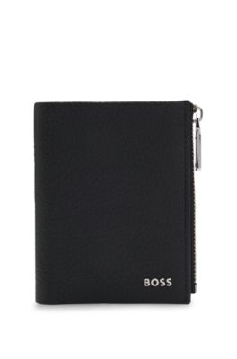 Cartera de piel granulada con letras de logo met&aacute;licas, Negro