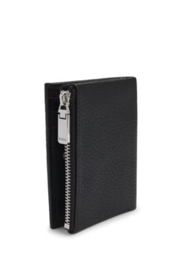 Cartera de piel granulada con letras de logo met&aacute;licas, Negro