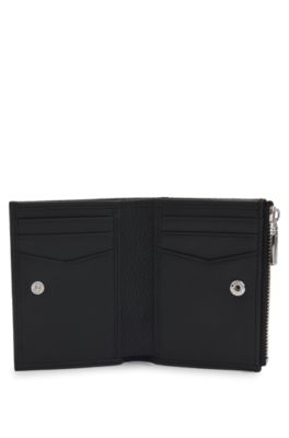 Logo-lettering wallet in grained leather, Black