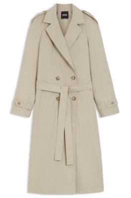 Double-breasted trench coat with low-waist belt, Light Beige