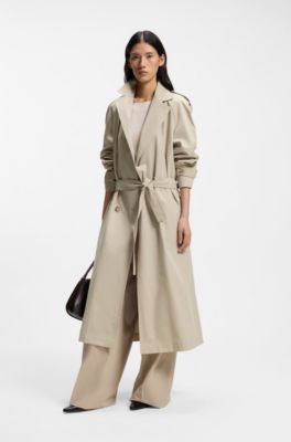 Double-breasted trench coat with low-waist belt, Light Beige