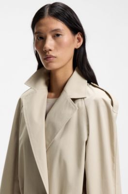 Double-breasted trench coat with low-waist belt, Light Beige
