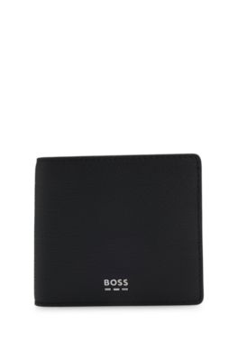Billfold wallet with silver-tone logo and coin pocket, Black