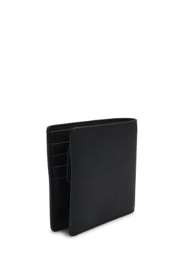 Billfold wallet with silver-tone logo and coin pocket, Black