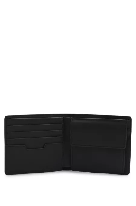 Billfold wallet with silver-tone logo and coin pocket