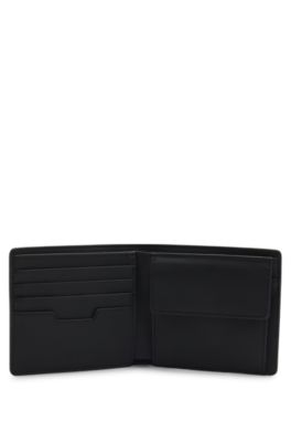 Cartera plegable con logo en tono plateado y bolsillo monedero, Negro