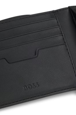 Cartera plegable con logo en tono plateado y bolsillo monedero, Negro