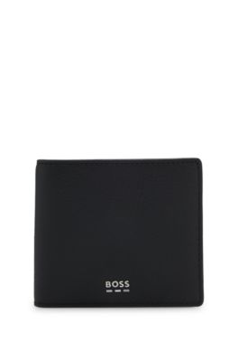 Cartera plegable con letras de logo en tono plateado, Negro