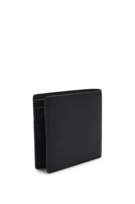 Cartera plegable con letras de logo en tono plateado, Negro