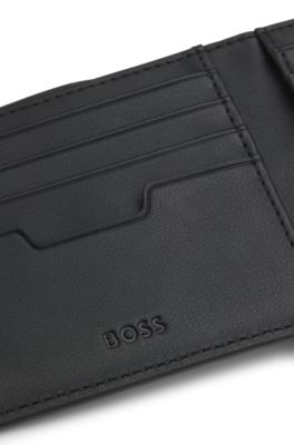 Cartera plegable con letras de logo en tono plateado, Negro