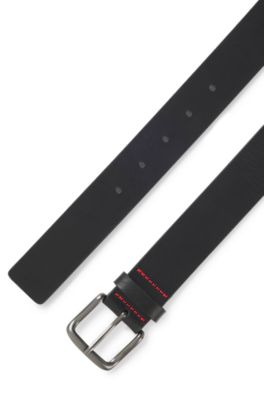 Ceinture en cuir de buffle italien avec boucle logot&eacute;e, Noir