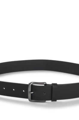 Ceinture en cuir de buffle italien avec boucle logot&eacute;e, Noir