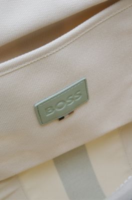 Striped tote bag in canvas with double handles, White