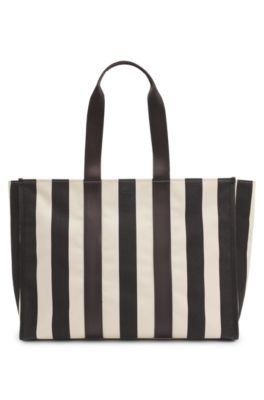 Striped tote bag in canvas, White