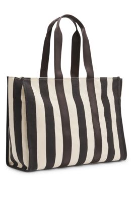 Striped tote bag in canvas, White