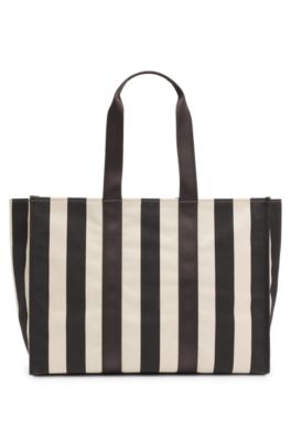 Striped tote bag in canvas, White
