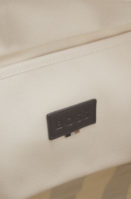 Striped tote bag in canvas, White