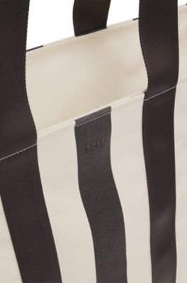 Striped tote bag in canvas, White