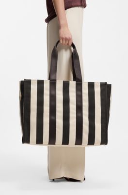 Striped tote bag in canvas, White