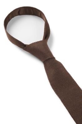Cravate en lin et soie Tussah BOSS BY BECKHAM, Marron fonc&eacute;