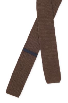 Cravate en lin et soie Tussah BOSS BY BECKHAM, Marron fonc&eacute;